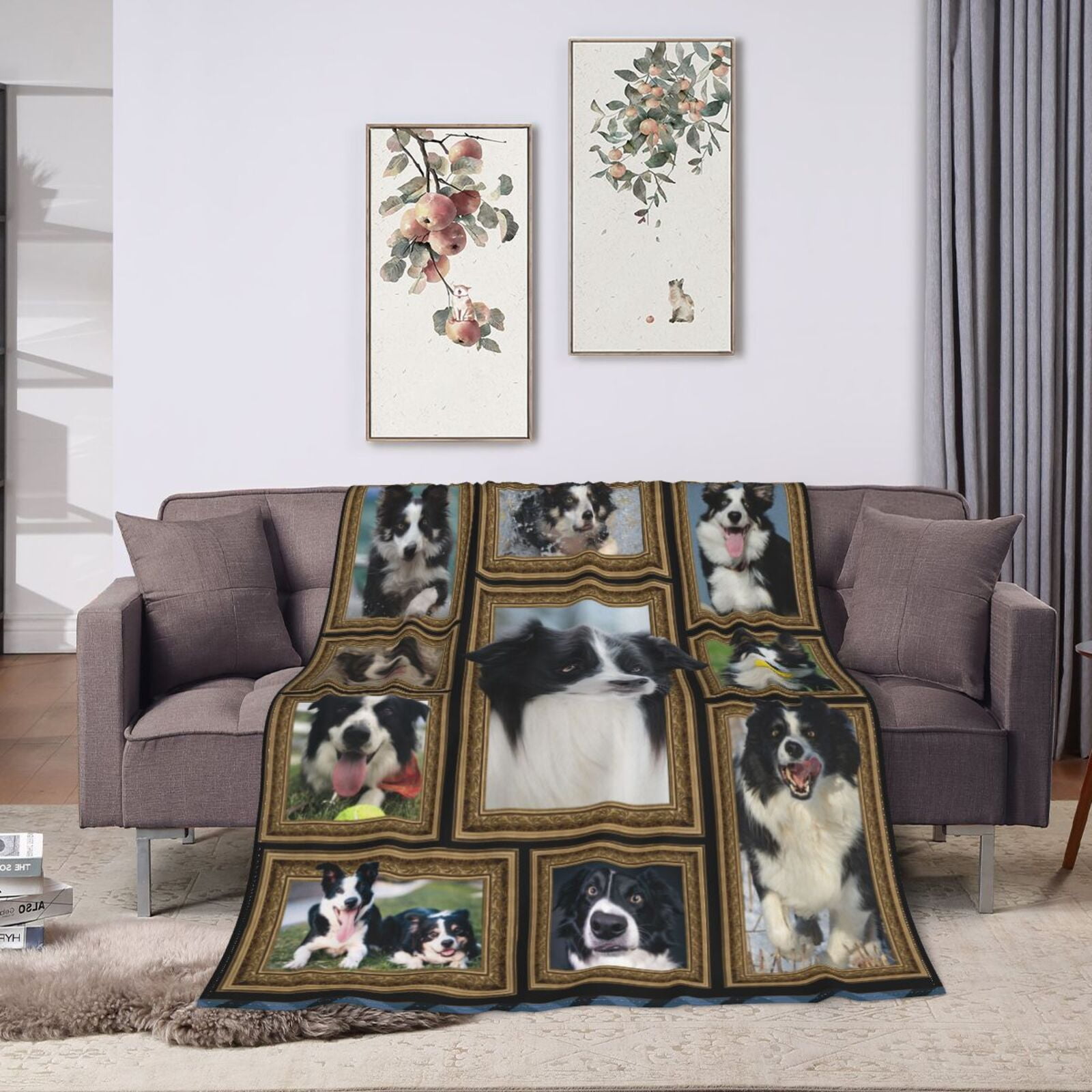 Wijzvio Border Collie Throw Blanket Soft Fuzzy Fleece Blanket For Couch Bed Living Room Decoration 60"X50"