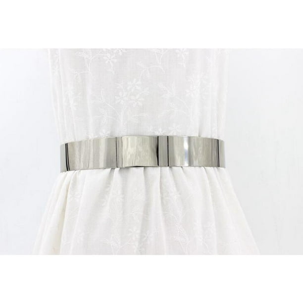 Lady Metal Cinturón Cinturón Cintura Espejo 3.5cm Placa ancha Metálico Brillante Cinturón elegante Plata Hugo Cadena de cinturón de mujer ajustable