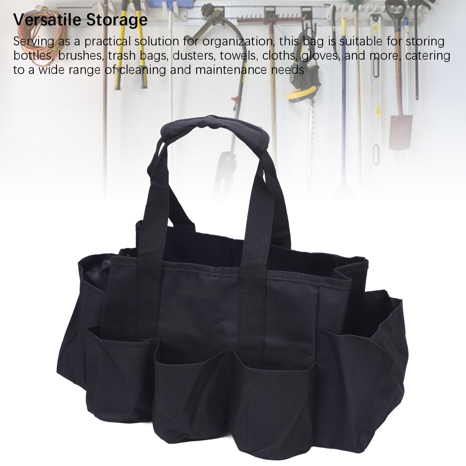 Riousery Heavy Duty Oxford Cloth Portable Cleaning Tool Organizer Storage Bag with Handle for Household Chores, Gardening, and Outdoor Maintenance, Multi-Purpose Tote, Black, 11.8 in / 30 cm