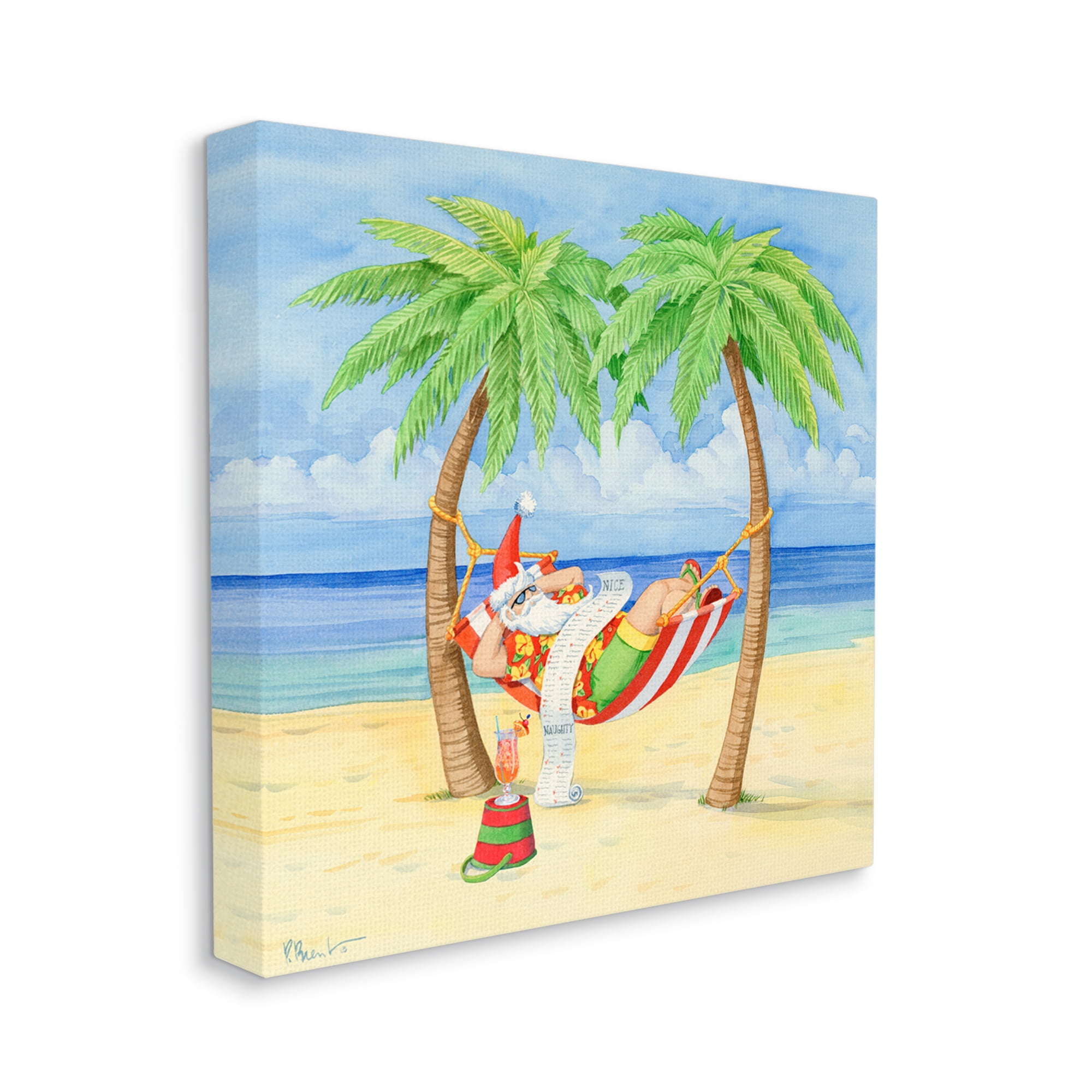 Stupell Industries Santa on Beach Hammock Holiday Painting Gallery Wrapped Canvas Print Wall Art, 24 x 24