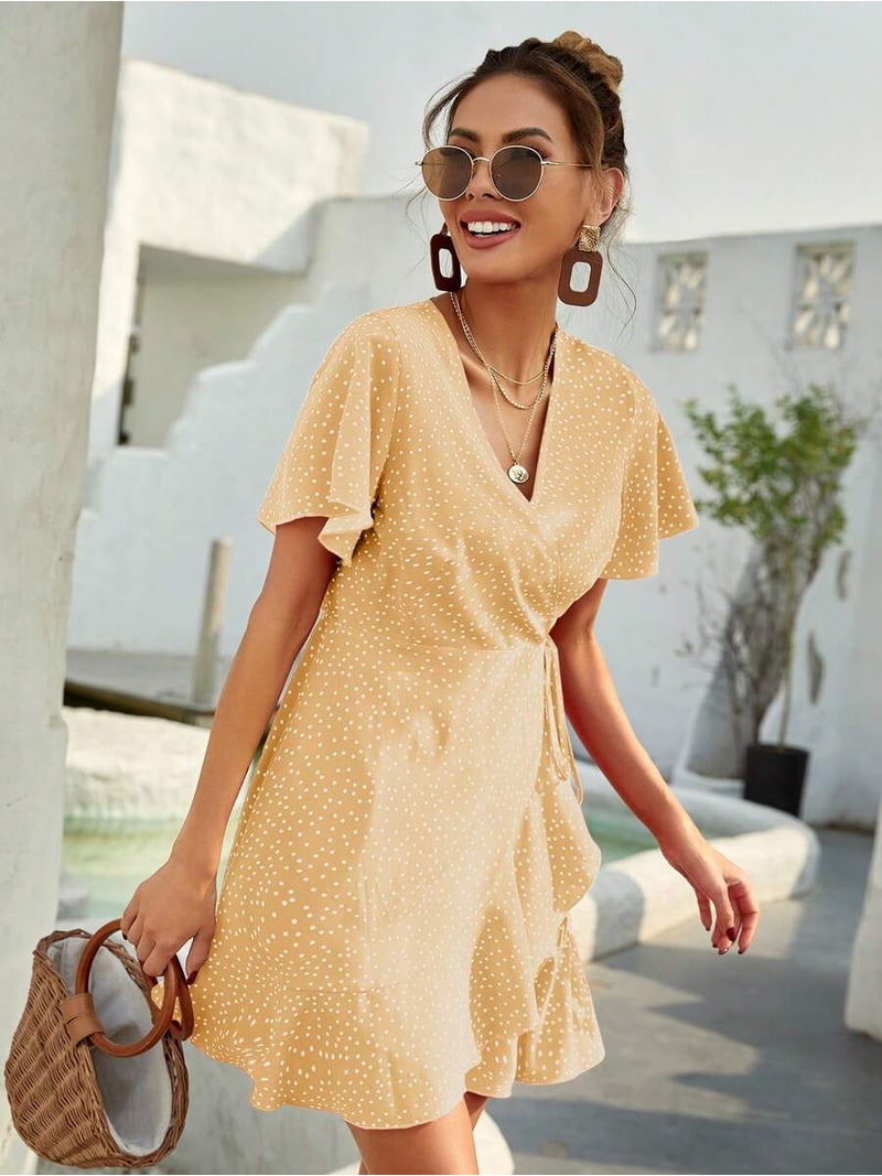 short yellow ruffle dress Princess Yellow One Shoulder Knotted Ruffle Short Homecoming Dress, Yellow / 10
