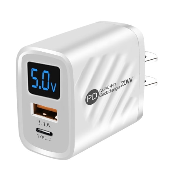 Chargeur Mural Rapide USB 20W Chargeur USB Type-C PD Affichage Numérique 3.0 Charge Rapide USB