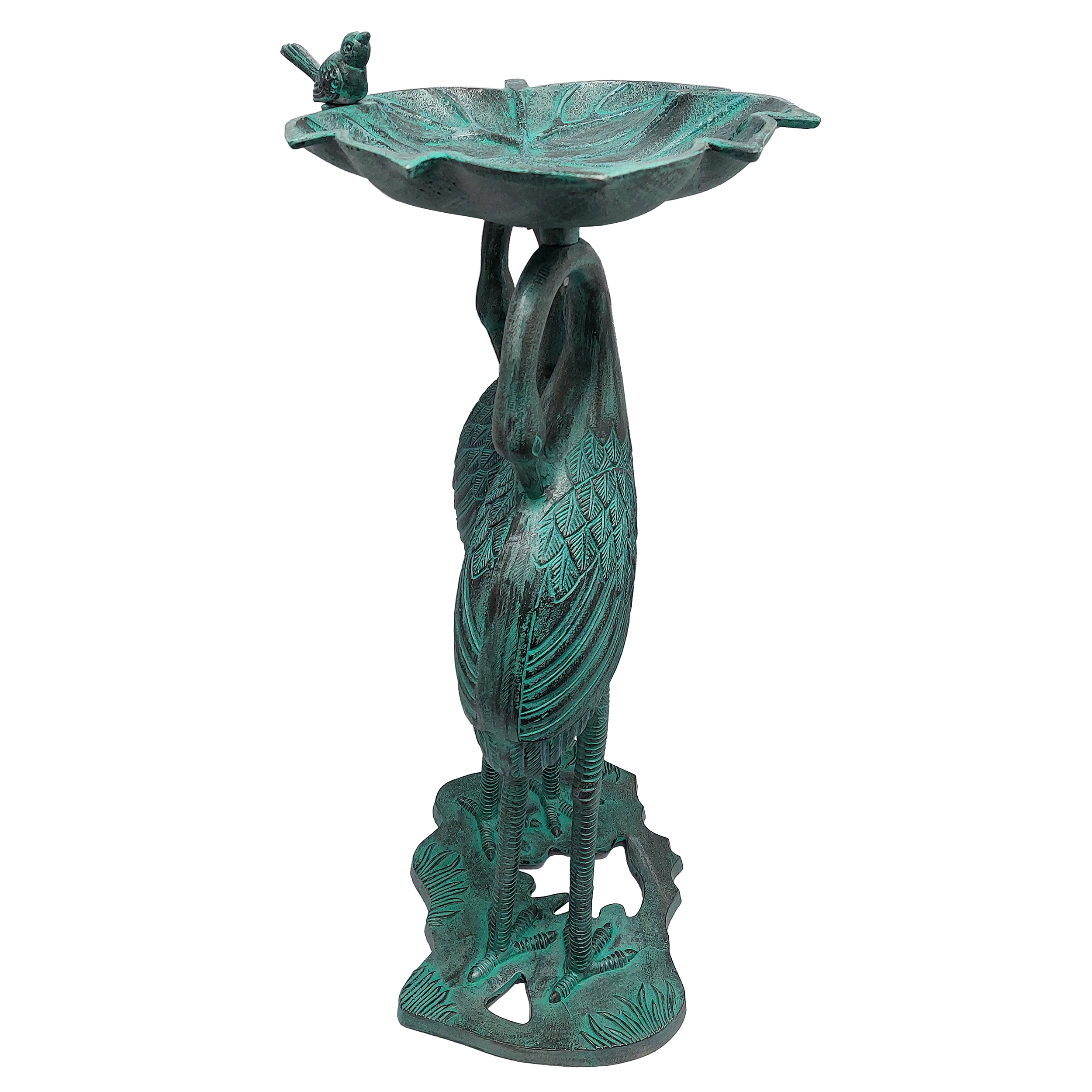 Cast Aluminum 30-in Twin Crane Bird Bath with Leaf Bowl