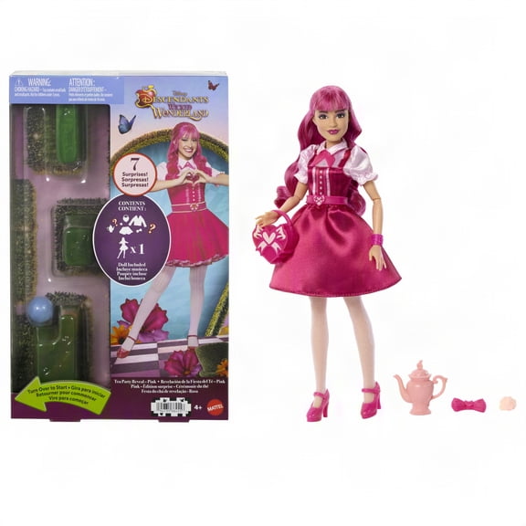 Disney Descendants: Wicked Wonderland Tea Party Reveal with 7 Surprises, a Pink Fashion Doll & Accessories