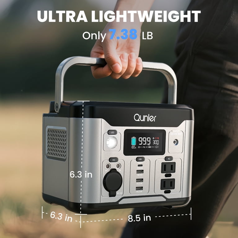 Qunler Portable Power Station 300W, 296Wh Solar Generator, 60W USB