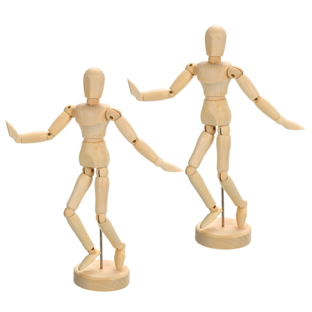 Unique Bargains 8" Wooden Mannequin Figure, Artist Drawing Manikin Model Flexible Movable 2Pack