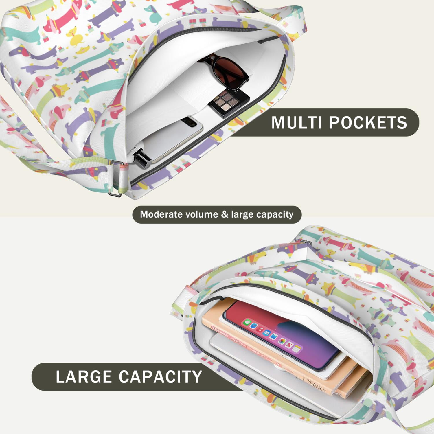 Women's Cute Dog Print Crossbody Bag Lightweight Adjustable Shoulder Purse for Dog Lovers