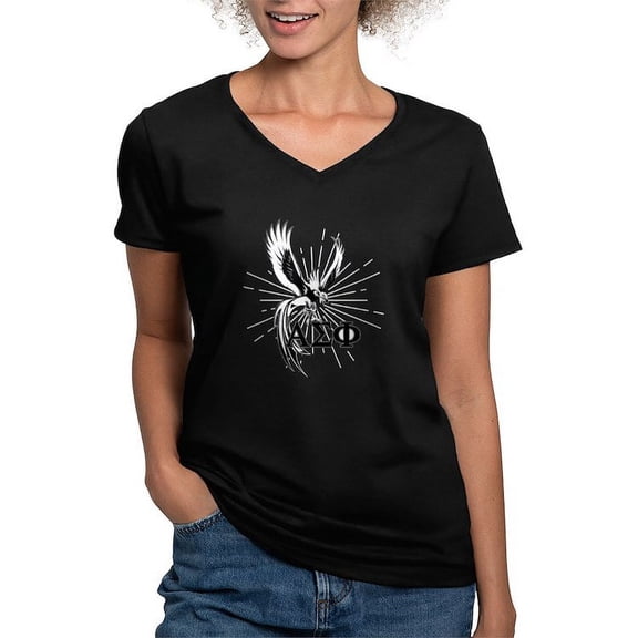 CafePress - Alpha Sigma Phi Phoenix Black T Shirt - Women's V-Neck Dark T-Shirt