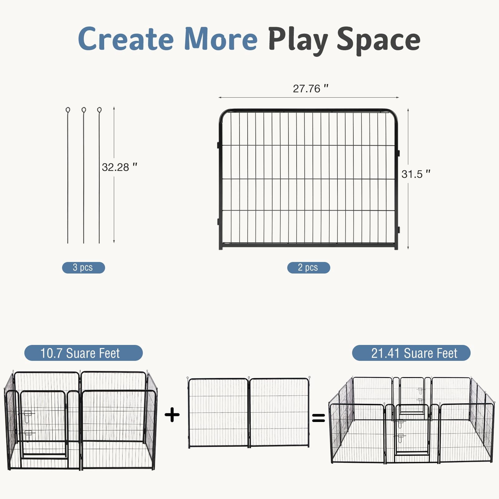 Dog Playpen Indoor  Metal 32 Inch 2 Panels Foldable Pet Fence With Door Outdoor Small Medium Large Puppy Portable Exercise Play Pen For Rv Camping Trips Yard