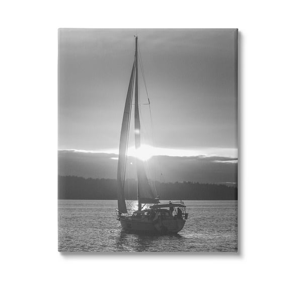 Stupell Industries Grey Sailboat Seascape Transportation Photography Gallery Wrapped Canvas Art Print Wall Art, 16 x 20