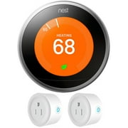 Nest (T3007ES) Learning Thermostat 3rd Gen, Stainless Steel with Deco Gear 2 Pack Wifi Smart Plug