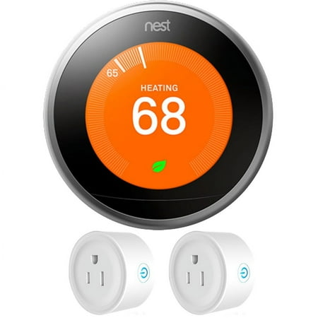 Nest (T3007ES) Learning Thermostat 3rd Gen, Stainless Steel with Deco Gear 2 Pack Wifi Smart Plug