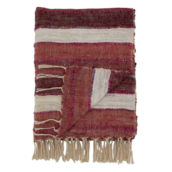 Fennco Styles Luxury Stripe Design Cotton 50 x 67 Inch Throw – Red Throw Blanket for Bed, Couch, Sofa, Home, Office and Holiday Décor