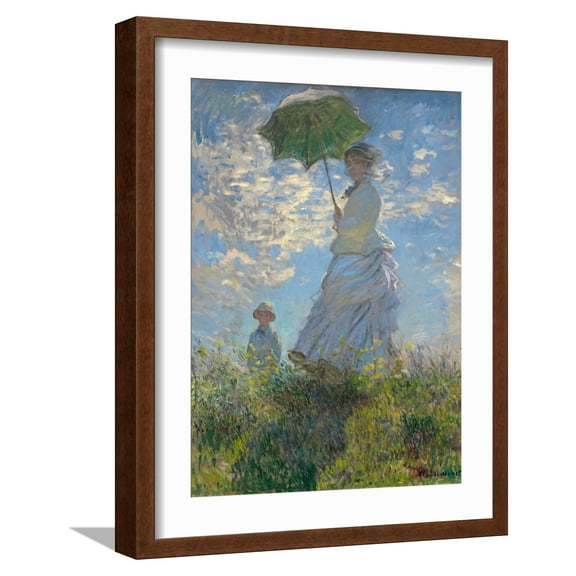 Art.com Woman With Parasol Giclee Print by Claude Monet, Brown Frame Wall Art, 17" x 21"