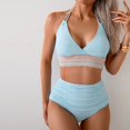thumbnail image 5 of Women's Bikini Set Solid Color Two Piece Swimsuit with Removable Bra Pads No Underwire for Beach Swimming Vacation,Sky Blue,M, 5 of 7