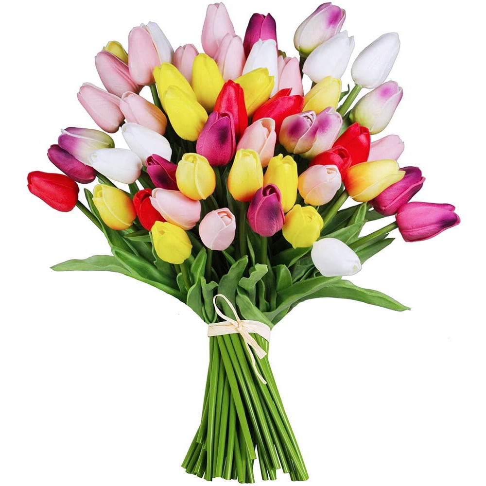 Coolmade 30pcs Multicolor Tulips Artificial Latex Tulips for Party Home