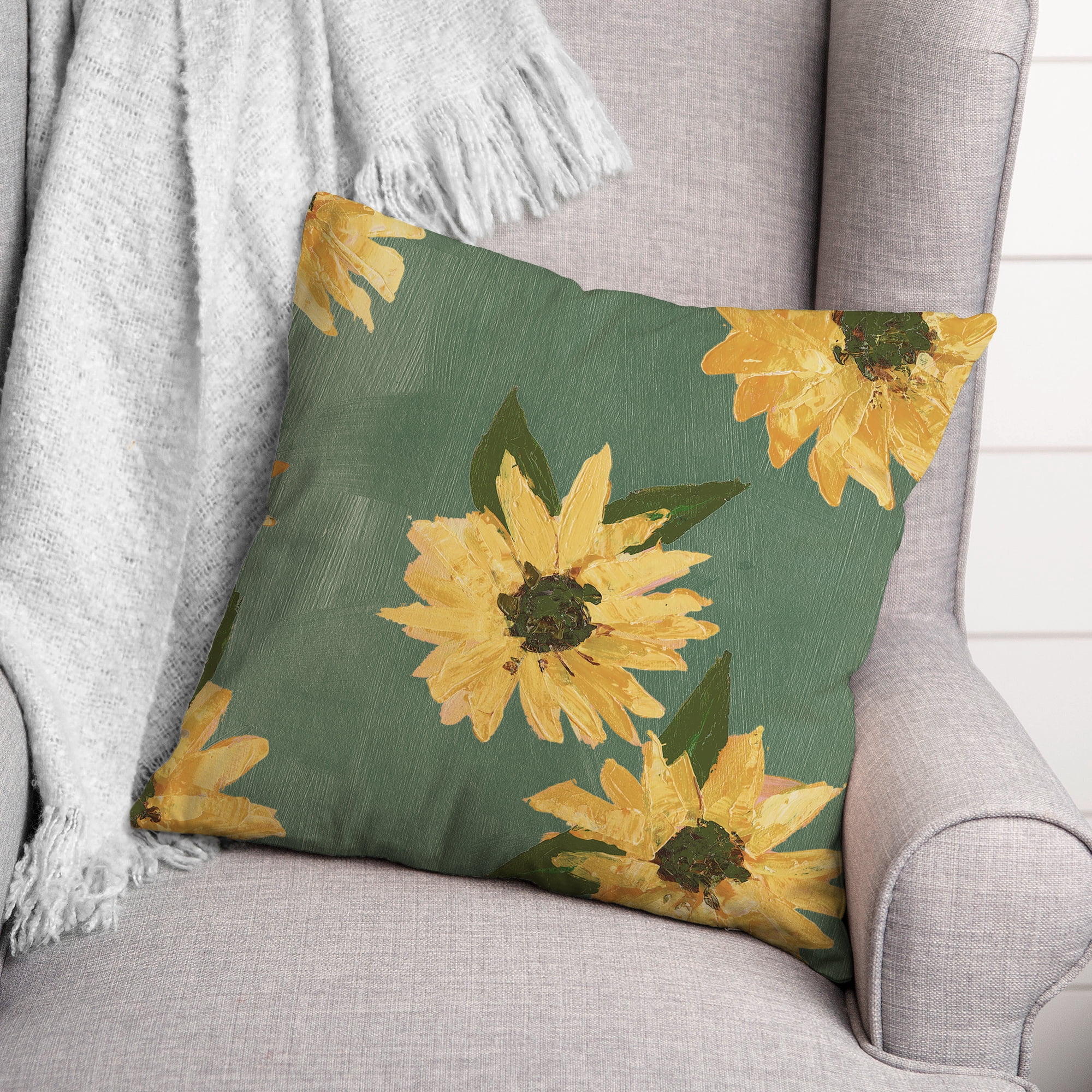 Creative Products Painted Sunflower Green 20 x 20 Indoor / Outdoor Pillow