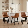 thumbnail image 6 of Swivel Counter Height Bar Stools, Set of 3, 27'' Modern Bar Stool with Curved Back and Solid Wood Legs, Bar Stools for Kitchen Island, Faux Leather Brown, 6 of 7