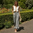 thumbnail image 5 of Womens Summer Plaid Pants Comfy Ruffle Hem Wide Leg Pants Pockets Resort Beach Vacation Lounge Trousers Black S, 5 of 5