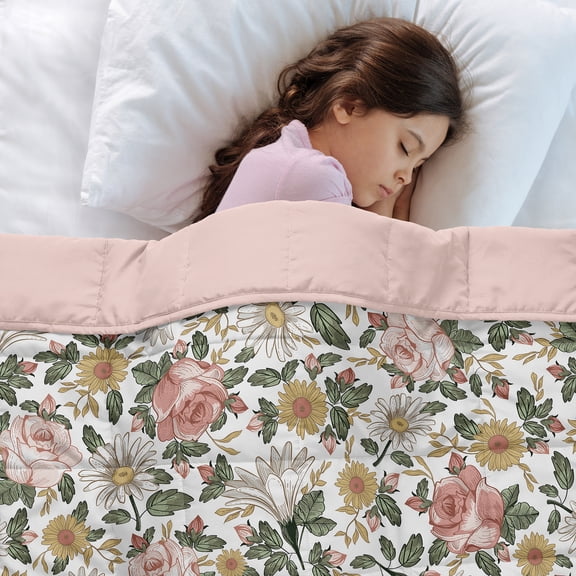 Sweet Jojo Designs Vintage Floral Pink and Green Girl Toddler Kids Weighted Blanket 5lbs