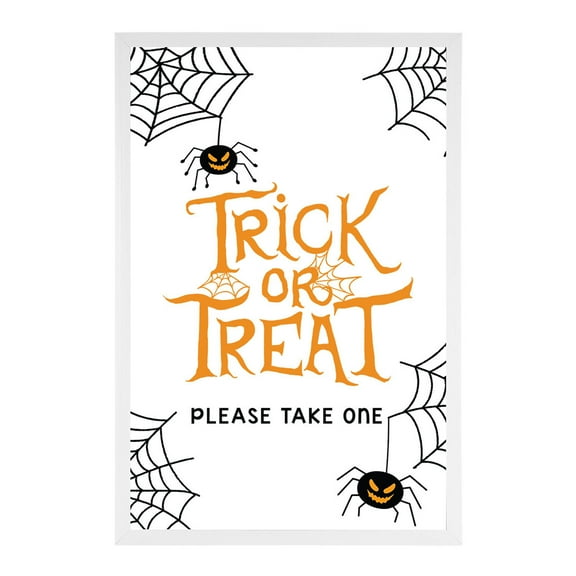 Koyal Wholesale Happy Halloween Candy Sign, Spiders and Webs Halloween Signs 12 x 18 Inch Frame Included