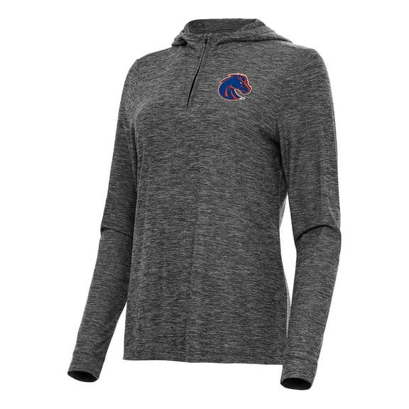 Women's Antigua Heather Black Boise State Broncos Daybreak Quarter-Zip Hoodie