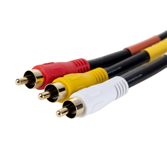 Monoprice Stereo Video Dubbing Composite Cable - 6 Feet - Black | Triple RCA Male/Male Heavy-duty RG-59/U, Gold plated
