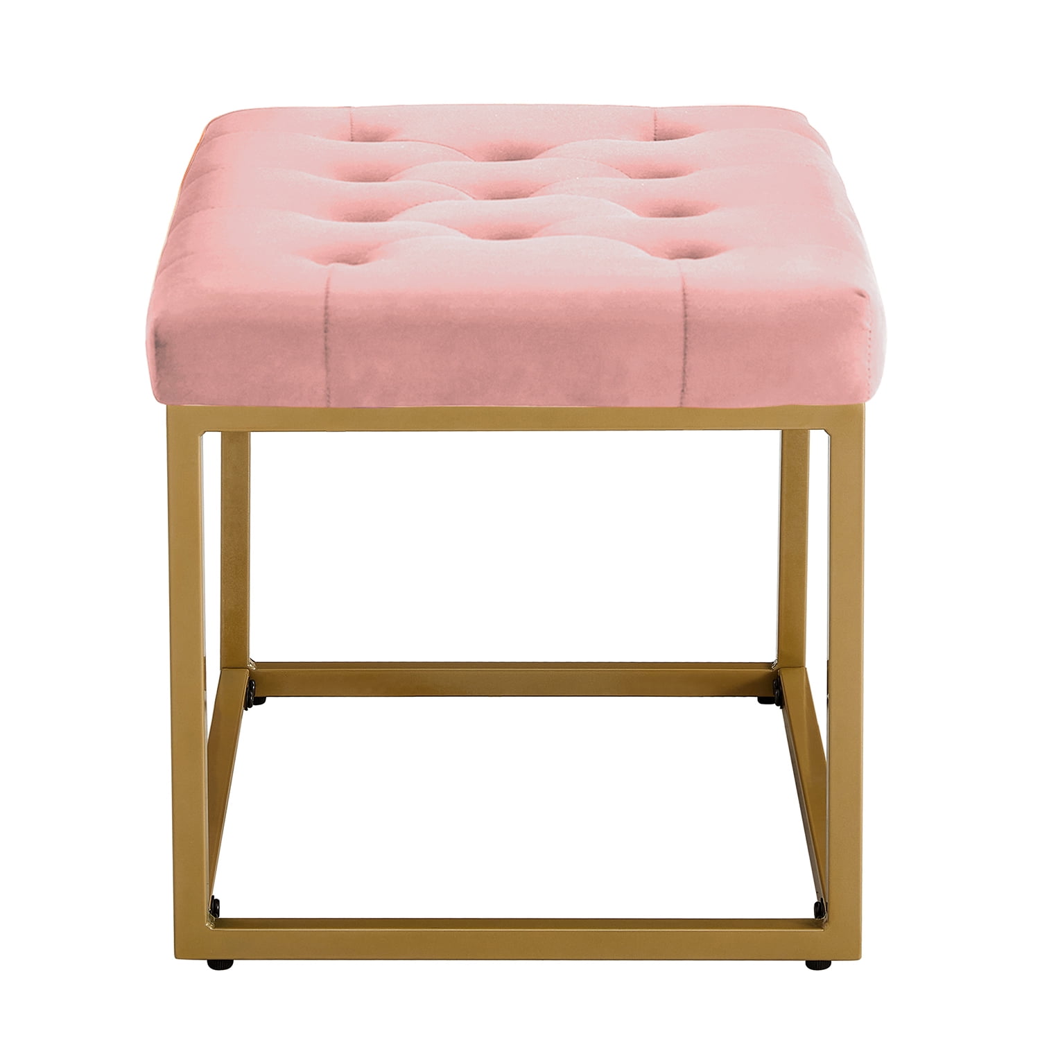 Kepooman Pink Bench, Square Shoe Changing Stool with Powder Coating Metal Legs, Velvet Bench for Living Room Kepooman Pink Bench, Square Shoe Changing Stool with Powder Coating Metal Legs, Velvet Bench for Living Room