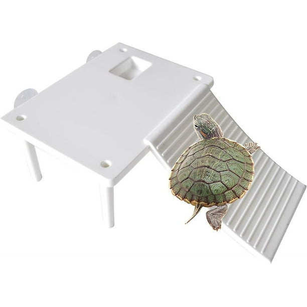 Plataforma para tomar el sol para tortugas con ventosas, rampa de escalada para tortugas, escalera para descansar, terraza, acuario para ranas, lagartos, tortugas marinas (blanco), 5,5 x 4,0