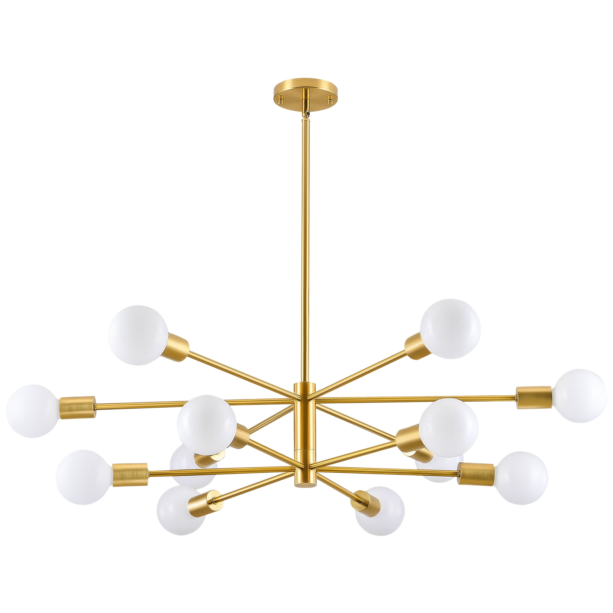 Bestco 12-Light Modern Sputnik Chandelier for Dining Room with 4 Extension Rods Gold