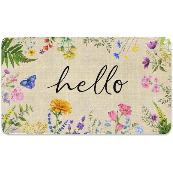 Spring Door Mat Non Slip Spring Summer Seasonal Door Mat for Front Door Indoor Outdoor Flower Floral Entrance Floor Rug 30"*17" (Pink Green Purple)