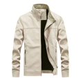 thumbnail image 3 of Mens Autumn Fashion Pure Color Stand Collar Imitation Leather Jacket Coat, 3 of 8
