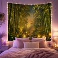 thumbnail image 2 of Bamboo Forest With Stone Pathway and Glowing Lanterns, Serene Fantasy for Nature Lovers, Mystical Forest Art, Housewarming Gift, Tapestry Wall Hanging for Living Room and Bedroom, 2 of 7