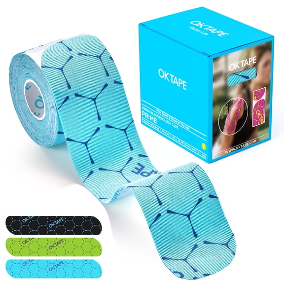 OK TAPE Synthetic Kinesiology Tape, 20 Strips Precut K Tape, Waterproof Elastic Athletic Tape for Pain Relief & Muscle Support, 2" x 10" -Blue