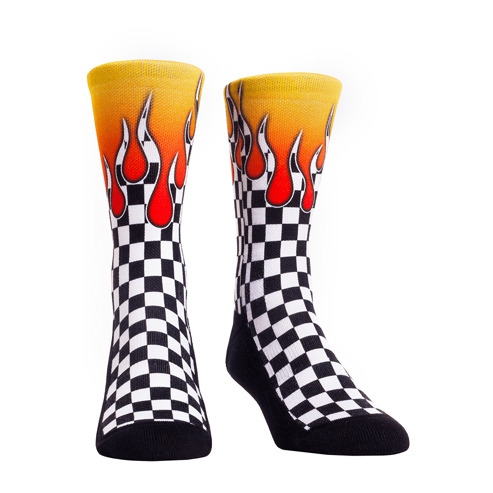 checkered with flames