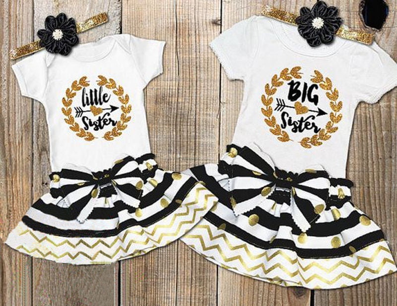 Baby Kids Girl Sister Matching Cotton Clothes T-shirt Romper Dress Skirt Outfits