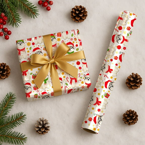 Alaskan Malamute Christmas Wrapping Paper Rolls, Alaskan Malamute Holiday Gift Wrapping Paper Merry Christmas