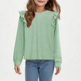 thumbnail image 5 of Tdoqot Girls T Shirts with Ruffle- Casual Fashion Long Sleeve Crewneck Kids Spring Clothes Tops Green Size 10, 5 of 6