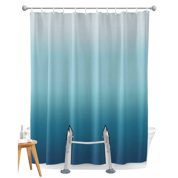Split Shower Curtain for Transfer Bench, Navy Blue Ombre Fabric Shower Curtains for Bathroom, Teal White Gradient Modern Abstract Art Tub Sliding Transfer Bench Waterproof Bath Curtains 72"x78"