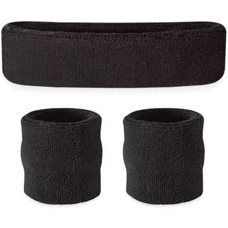 Suddora Sweatband Set - (1 Headband and 2 Wristbands) High Quality Cotton for Sports & More