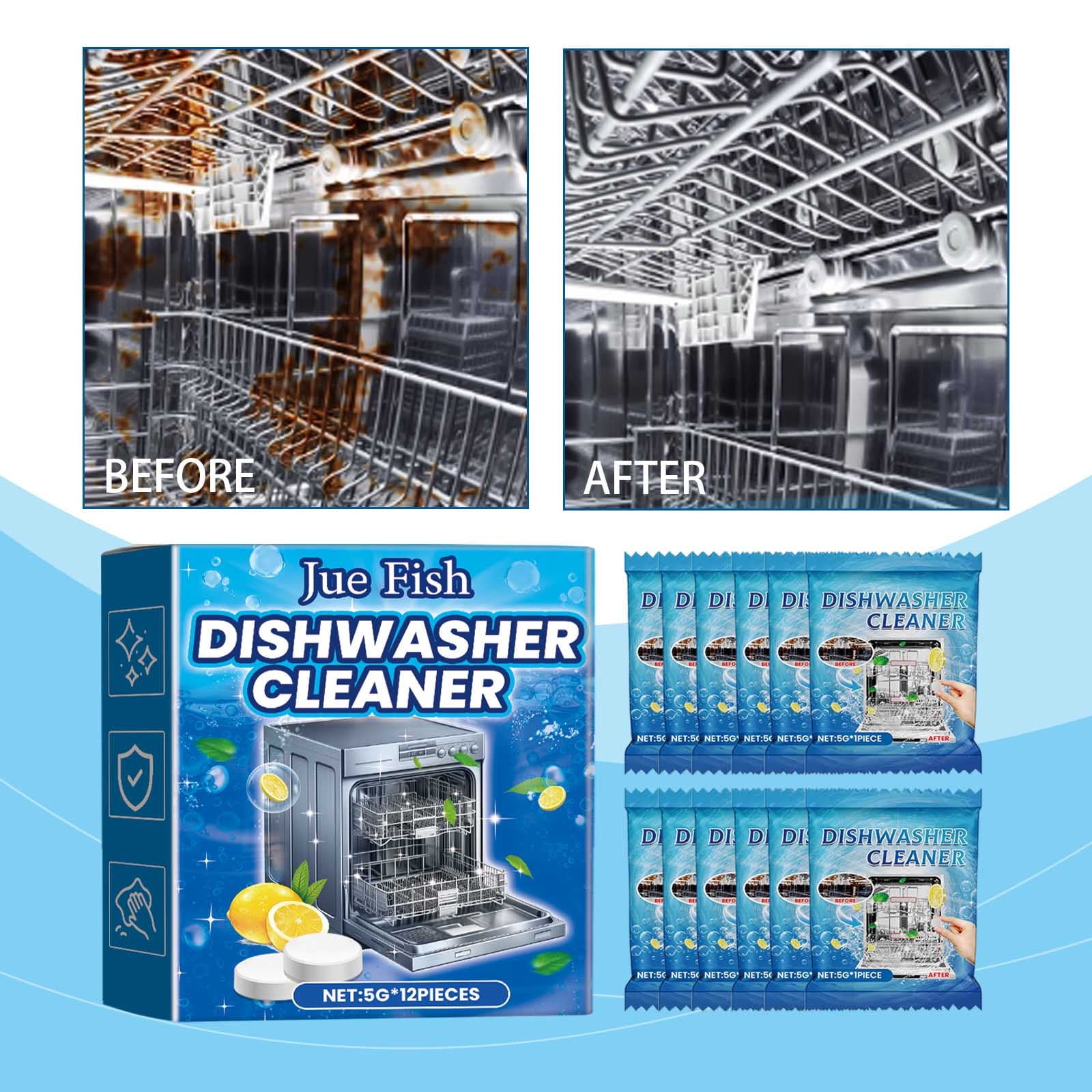 Dishwasher Cleaner Tablets - 6 Count Deep Cleaning Descaler, Removes Limescale & Odor