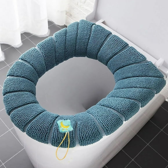 UsRHHA Housse de Siège de Toilette Tricotée Lavable en Fibre Acrylique, Tapis de Toilette Épais et Chaud pour l'Hiver, Couvercle de Toilette Élastique avec Anneau à Pression