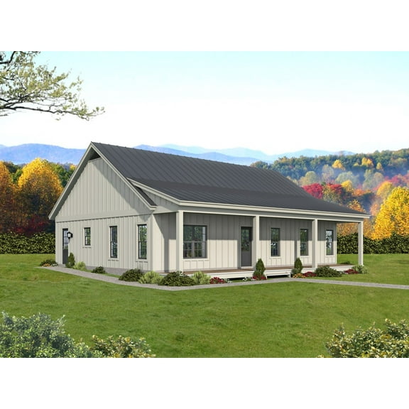 763-1477: Traditional Country 2 Bed, 2 Bath Luxury Home Plan, 1477 Sq Ft: Full Blueprints with License to Build by Home Plan Marketplace - Lesuto