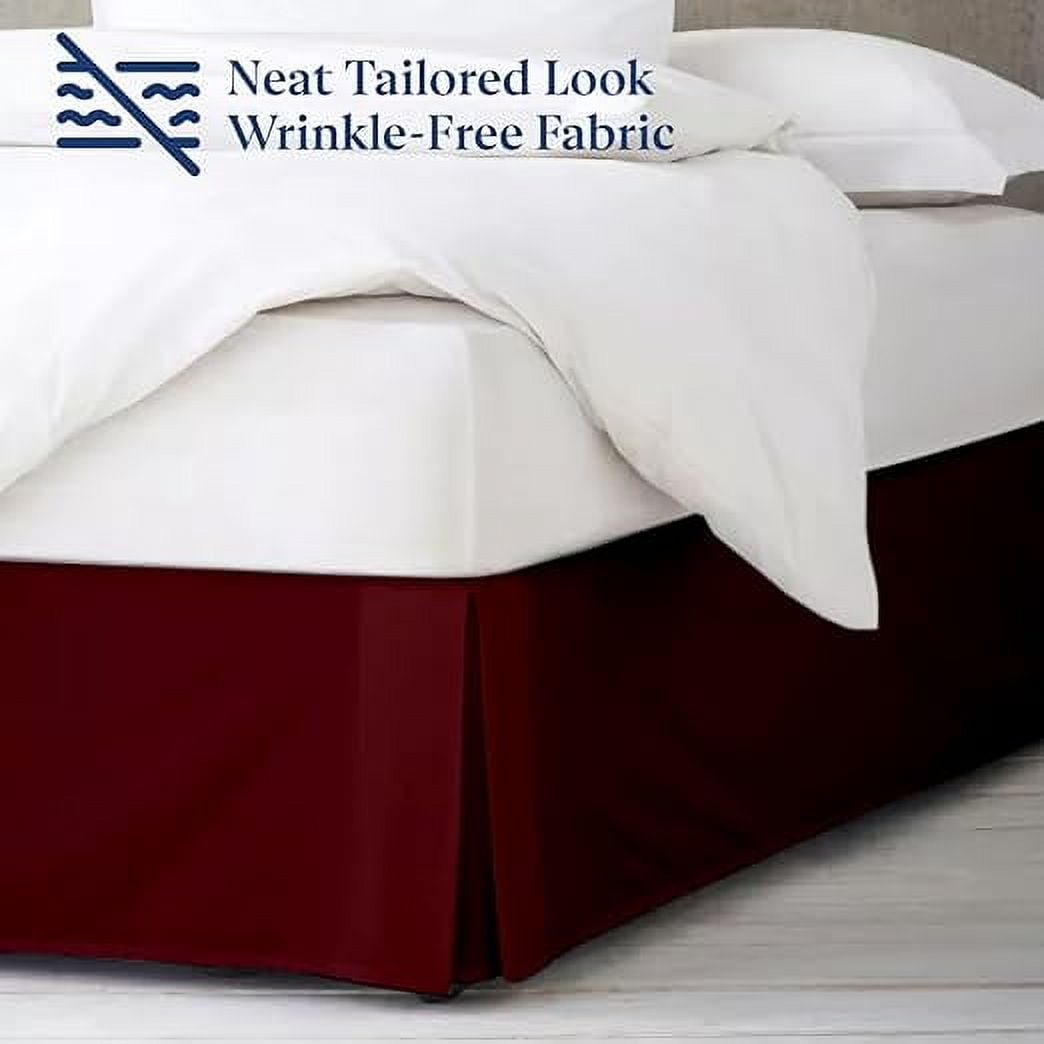Hotel Quality Pleated King Bed Skirt with Split Corners – 12 Inch Tailored Drop Easy Fit - Pleated Dust Ruffle - 100% Microfiber Soft, Wrinkle-Free Box Pleated Bed Skirts - Burgundy.