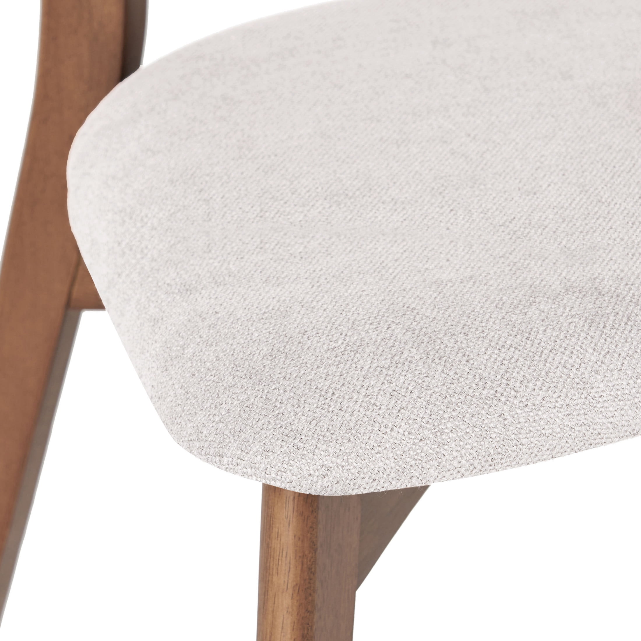 Mid-Century Modern Dining Chairs with Upholstered Seats & Rubberwood Frame, Light Beige, Set of 2