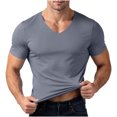 thumbnail image 6 of Ovzne Men's Big & Tall V-Neck Short Sleeve Athletic Basic T-Shirts Casual Slim Solid Color Stretchy Going Out Tops M-5XL, 6 of 9