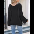 thumbnail image 4 of Suéter de Encaje con Apliques de Lentejuelas para Mujer, Otoño e Invierno, Cuello en V, Larga, Moderno y , Informal Negro XL, 4 of 8