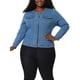 thumbnail image 5 of Abrigo de mezclilla sin cuello de manga larga para mujer de tallas grandes Agnes Orinda 5X Azul claro, 5 of 8