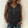 thumbnail image 4 of Hearthz Women's Striped V Neck Sleeveless Tops for Women 3 Buttons Henley Curved Hem Womens Tank Tops Lightweight Textured Vest, 4 of 7
