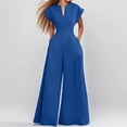 thumbnail image 2 of Ke1Clo Women Spring Fall Jumpsuits Casual V Neck Sleeveless High Waist Elastic Waist Jumpsuit Solid Loose Flowy Wide Leg Romper Blue XL, 2 of 6
